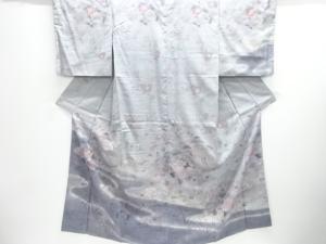 アンティーク　牡丹に藤・草花模様手織り真綿紬着物